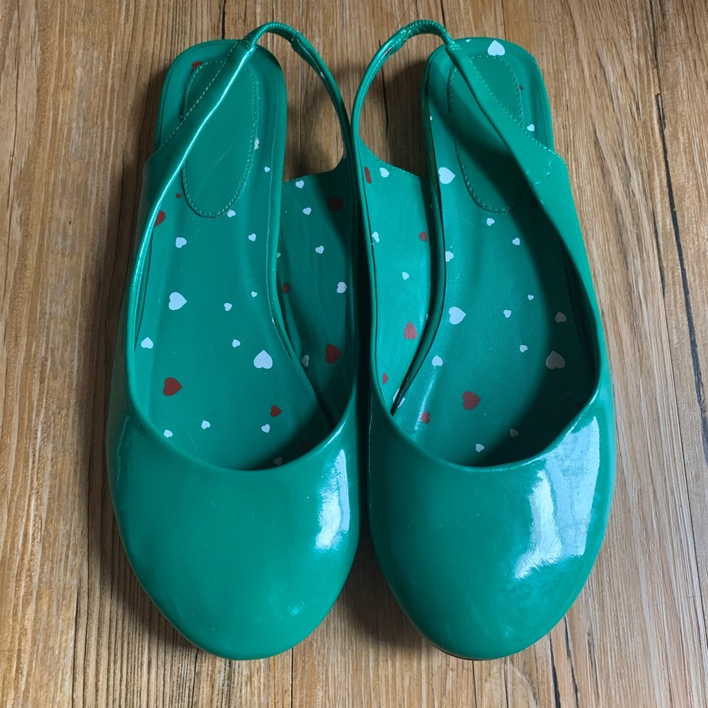 Bright Green Faux Patent Leather Flats Size 8